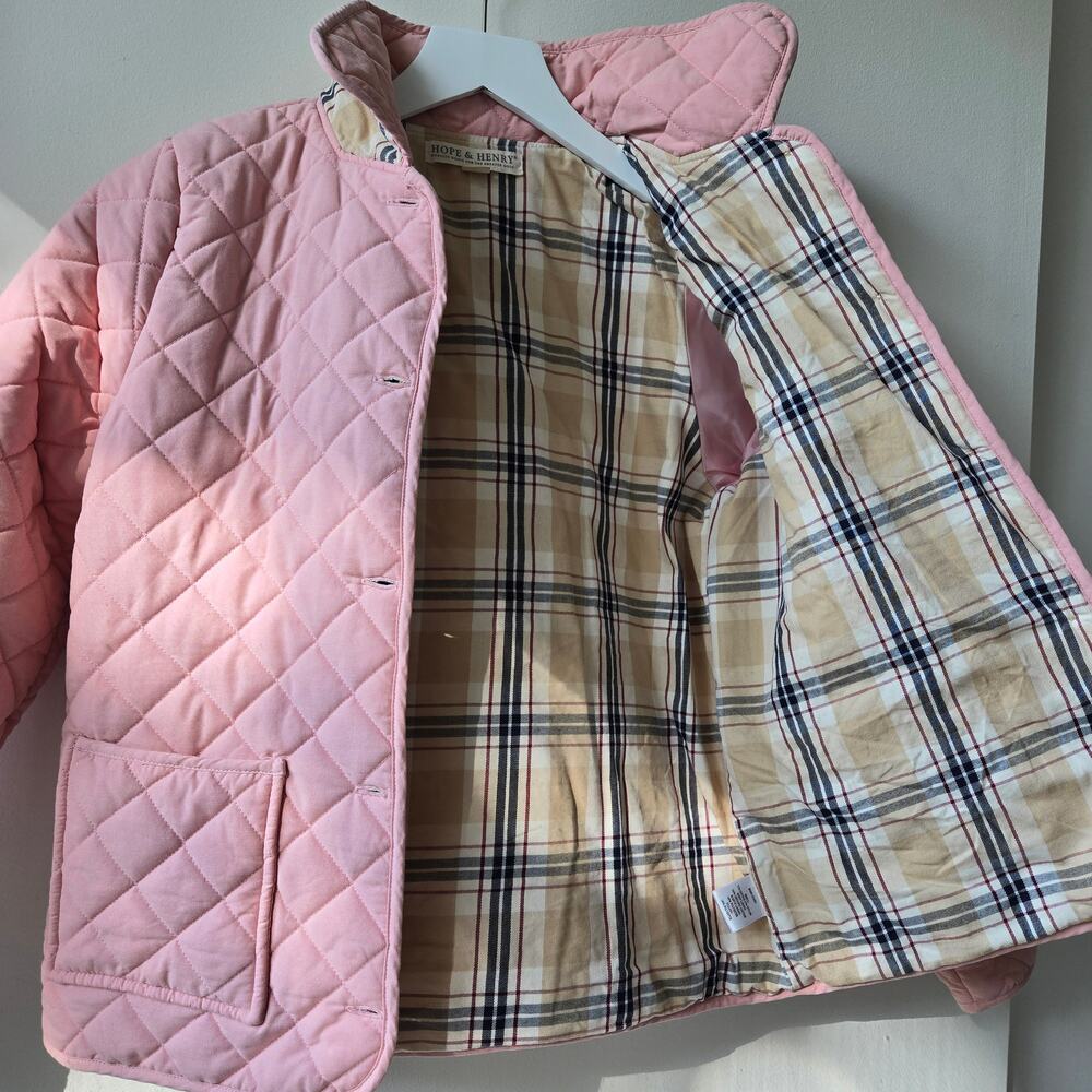 Hope & Henry Girl Quilted Barn Jacket Pink & Plaid Size Large EUC Preppy Classic - Picture 7 of 15